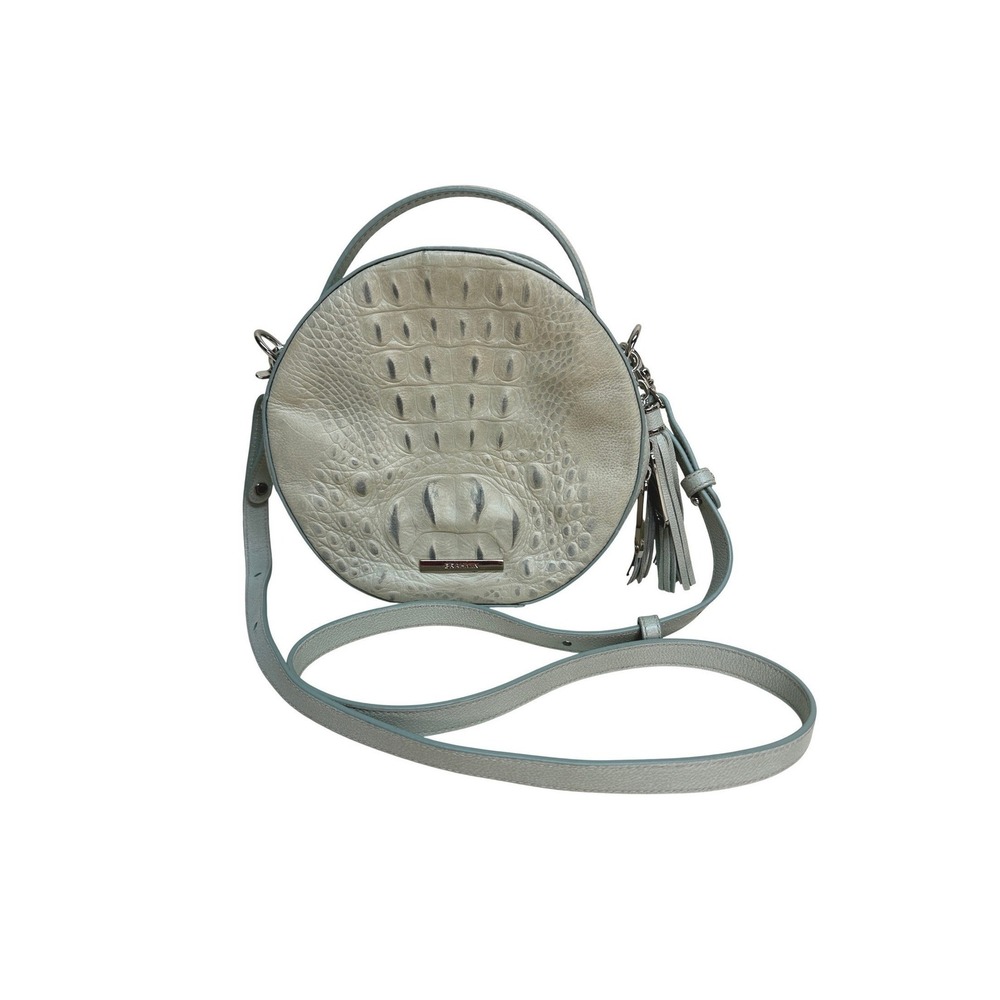 Brahmin Lane Ocean Collodi Circle Croc Embossed Leather Crossbody Bag Pale Blue